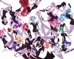  absurdres alexandrite_(houseki_no_kuni) amethyst_(houseki_no_kuni) androgynous antarcticite_(houseki_no_kuni) ass belt benitoite_(houseki_no_kuni) black_eyes black_gloves black_hair black_legwear black_neckwear black_shorts blonde_hair blue_eyes blue_hair bort_(houseki_no_kuni) braid cinnabar_(houseki_no_kuni) collared_shirt copyright_name diamond_(houseki_no_kuni) elbow_gloves euclase_(houseki_no_kuni) gloves goshenite_(houseki_no_kuni) green_eyes green_hair grey_eyes hair_over_one_eye heterochromia highres houseki_no_kuni jade_(houseki_no_kuni) long_hair looking_at_viewer morganite_(houseki_no_kuni) multicolored multicolored_eyes multicolored_hair nanorin0603 necktie neptunite_(houseki_no_kuni) obsidian_(houseki_no_kuni) one_eye_closed open_mouth orange_eyes orange_hair padparadscha_(houseki_no_kuni) phosphophyllite purple_hair red_beryl_(houseki_no_kuni) red_eyes redhead rutile_(houseki_no_kuni) shiny shiny_hair shirt short_hair short_hair_with_long_locks short_sleeves shorts simple_background thigh-highs tied_hair twintails two-tone_hair uniform violet_eyes white_background white_belt white_gloves white_hair white_legwear white_shirt white_shorts yellow_diamond_(houseki_no_kuni) zircon_(houseki_no_kuni) 