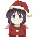  blue_eyes bow brown_hair christmas hair_bow hat highres honda_tamaki looking_at_viewer santa_costume santa_hat showers-u smile stella_no_mahou transparent_background upper_body 