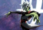  1boy dragon_ball dragon_ball_super earrings green_skin jewelry katori_(katokichi) looking_away male_focus outstretched_arms pointy_ears ring smile white_hair zamasu 