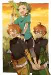  3boys aoi_kyousuke aoi_yuusuke brothers glasses highres idolmaster idolmaster_side-m male_focus mitarai_shouta multiple_boys orange_hair siblings smile takumi_(scya) twins water_gun 