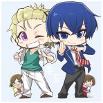  2boys 2girls blonde_hair blue_eyes blue_hair chibi dorifesu! episode_number grin multiple_boys multiple_girls oikawa_shin sasaki_junya smile violet_eyes 