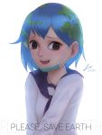  1girl brown_eyes crying deviantart earth earth-chan gijinka lips looking_at_viewer mouthwash open_mouth original planet school_uniform smile solo solo_focus white_background zienu 