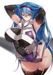  1girl artist_request blue_hair gakuen_taisen_valkyries large_breasts red_eyes sabra_greengold smile solo source_request 