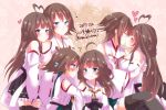  6+girls ahoge bare_shoulders black_legwear blush child closed_eyes flying_sweatdrops heart heart_ahoge hiei_(kantai_collection) hug kantai_collection kiss kongou_(kantai_collection) long_hair multiple_girls multiple_persona nanoha-h no_headwear nontraditional_miko short_hair sleeves_past_wrists smile thigh-highs wide_sleeves younger yuri 