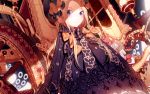  1girl abigail_williams_(fate/grand_order) atha_(leejuiping) blonde_hair blue_eyes blush bow eyebrows_visible_through_hair fate/grand_order fate_(series) floral_print from_below hair_bow hair_ornament highres long_hair long_sleeves looking_at_viewer looking_down orange_bow shadow smile solo 