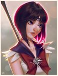  1girl bishoujo_senshi_sailor_moon border choker highres leandro_franci lips parted_lips sailor_saturn sailor_senshi_uniform sleeveless solo tomoe_hotaru upper_body violet_eyes 