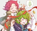  2girls blush closed_eyes dress fa facial_mark fire_emblem fire_emblem:_fuuin_no_tsurugi fire_emblem:_rekka_no_ken fire_emblem_heroes flower forehead_mark green_hair hairband highres hoshigaki_(hsa16g) mamkute multiple_girls nino_(fire_emblem) open_mouth pink_hair pointy_ears purple_hair short_hair smile 