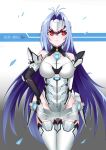  1girl absurdres android bare_shoulders black_gloves blue_hair breasts elbow_gloves forehead_protector gloves highres kos-mos kos-mos_re: large_breasts leotard long_hair looking_at_viewer mecha_musume red_eyes solo thigh-highs very_long_hair xenoblade xenoblade_2 xenosaga 