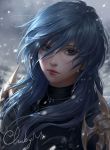  1girl artist_name blue_hair character_request chuby_mi closed_mouth final_fantasy green_eyes highres lips long_hair looking_at_viewer nose portrait signature solo watermark 