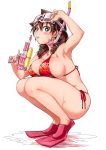  1girl absurdres amano_megumi amano_megumi_wa_suki_darake! armpits bikini brown_hair green_eyes highres nekoguchi snorkel solo swimsuit water_gun 