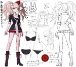  1girl bangs blue_eyes boots bow breasts bunny_hair_ornament character_sheet collarbone concept_art dangan_ronpa dangan_ronpa_1 enoshima_junko fingernails freckles full_body hair_bow hair_ornament high_heel_boots high_heels ikusaba_mukuro komatsuzaki_rui lineart long_fingernails long_hair looking_at_viewer miniskirt necktie official_art pleated_skirt school_uniform simple_background skirt sleeves_rolled_up small_breasts smile standing twintails 