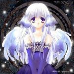  dress fujimiya hair_ribbon long_hair smile violet_eyes white_hair 