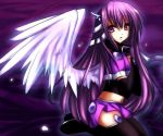  angel collar hair_ribbon kneeling long_hair purple_hair violet_eyes wings 