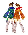  boots brown_hair final_fantasy final_fantasy_tactics futami_ami futami_mami idolmaster mime_(fft) multiple_girls parody scarf short_hair siblings side_ponytail style_parody thigh-highs thigh_boots thighhighs twins zearthp 