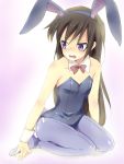  1girl bad_id black_hair bunny_ears bunny_girl bunnysuit code_geass genderswap inkey lelouch_lamperouge long_hair luluko maruki_(punchiki) pantyhose purple_eyes rabbit_ears ruruko violet_eyes 