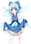  blue_eyes blue_hair bow cirno dress dress_lift frog hair_bow ice touhou wings 