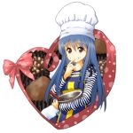  1girl blue_hair chocolate dragon_quest dragon_quest_iii heart long_hair looking_at_viewer priest_(dq3) simple_background solo tsurukou_(tksymkw) valentine white_background 