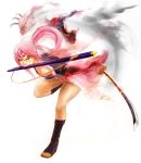  breasts claws cleavage guilty_gear mouth_hold pink_hair ponytail sheath socks sword weapon 