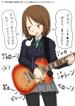  electric_guitar guitar guitar_pick hirasawa_yui instrument k-on! nu_ru_ha_chi nullhachi pantyhose plectrum school_uniform short_hair sigh solo translated translation_request 