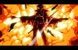  epic explosion glasses highres kamina kamina_shades letterboxed male manly tengen_toppa_gurren_lagann yumiya 