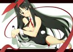  animal_ears bad_id bangs bare_legs bare_shoulders black_eyes black_hair blunt_bangs blush breasts bunny_ears bunnysuit cord foreshortening hime_cut k-on! large_breasts long_hair microphone microphone_stand nanao rabbit_ears solo very_long_hair 