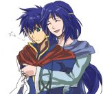  blue_hair cape circlet elena_(fire_emblem) fire_emblem fire_emblem:_souen_no_kiseki fire_emblem_path_of_radiance fire_emblem_radiant_dawn hug ike long_hair lowres mother_and_son smile 