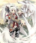  long_hair mouth_hold sword white_hair wolf yellow_eyes 