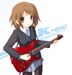  1girl brown_eyes brown_hair guitar hirasawa_yui instrument k-on! pantyhose safi school_uniform solo soloist_(guitar) 