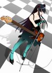  1girl akiyama_mio bass_guitar blue_legwear checkered don&#039;t_say_&quot;lazy&quot; don&#039;t_say_lazy hat highres instrument k-on! mini_top_hat pantyhose solo tachibana_rin top_hat 