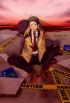  adachi_tohru black_hair blood male monster necktie persona persona_4 police_tape shadow shadow_(persona) sumi_(pixiv) sumii_(fumiki7) torn_clothes 