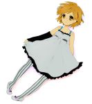  1girl brown_hair don&#039;t_say_&quot;lazy&quot; don&#039;t_say_lazy dress flats hirasawa_yui k-on! pantyhose short_hair single_glove solo striped to_i vertical-striped_legwear vertical_stripes yellow_eyes 