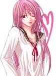  long_hair pink_hair uniform violet_eyes winking 