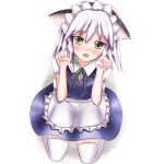  animal_ears blush bow braid cat_ears cute flat_chest hair_bow izayoi_sakuya maid maid_headdress non_(nobu) open_mouth paw_pose silver_hair small_breasts solo thigh-highs thigh_gap thighhighs touhou twin_braids white_hair yellow_eyes 