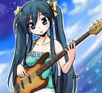  blue_eyes guitar hair_ribbon hoshiuta instrument kinoshita_midori long_hair polka_dot ribbon tamane twintails 