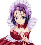  maid purple_eyes purple_hair sairenji_haruna short_hair skirt to_love-ru toloveru violet_eyes waitress 