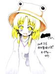  long_sleeves maiku moriya_suwako open_mouth smile solo touhou traditional_media translation_request yellow_eyes 