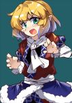  1girl arm_warmers blonde_hair blush claw_pose commentary crying crying_with_eyes_open d: d:&lt; e.o. green_eyes highres jealous looking_at_viewer mizuhashi_parsee open_mouth pointy_ears robe scarf short_hair solo tears touhou v-shaped_eyebrows 