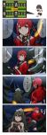  2girls 4koma axe binoculars blush cetme_ameli_(girls_frontline) christmas_tree comic commentary commentary_request cz-75_(girls_frontline) girls_frontline gloves glowing glowing_weapon green_hair highres long_hair multiple_girls red_eyes redhead snow snowing translation_request tree weapon xiu_jiayihuizi 