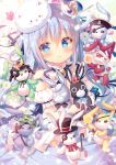  1girl animal anko_(gochiusa) black_hat blue_eyes blue_hair blush closed_mouth eyebrows_visible_through_hair eyepatch gochuumon_wa_usagi_desu_ka? hat holding holding_animal kafuu_chino long_hair looking_at_viewer mitsumomo_mamu rabbit smile stuffed_animal stuffed_bunny stuffed_toy tippy_(gochiusa) top_hat wild_geese 