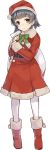  1girl alternate_costume arare_(kantai_collection) black_hair brown_eyes christmas hat kantai_collection konishi_(koconatu) official_art sack santa_costume santa_hat short_hair 