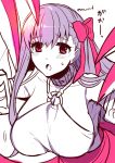  1girl alpha_(eren_mfmf) artist_name blush bow breasts claws fate/extra fate/extra_ccc fate/grand_order fate_(series) hair_bow hair_ribbon large_breasts light limited_palette long_hair o-ring_top open_mouth passion_lip pink_bow pink_ribbon ribbon solo sweat upper_body white_background 