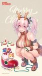  1girl :3 alternate_hairstyle animal antlers bare_shoulders blush breasts cat cleavage headphones highres large_breasts long_hair looking_at_viewer nitroplus official_art open_mouth pink_eyes pink_hair reindeer_antlers smile solo squatting super_sonico thick_thighs thighs tsuji_santa twintails 