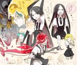  alexandrite_(houseki_no_kuni) androgynous antarcticite black_eyes black_gloves black_hair black_neckwear blonde_hair bort closed_eyes elbow_gloves finger_to_mouth gem_uniform_(houseki_no_kuni) gloves green_eyes green_hair hidden_eyes houseki_no_kuni hug kongou_sensei long_hair multiple_views necktie phosphophyllite red_eyes redhead shiro_(houseki_no_kuni) shirt short_hair short_sleeves shorts shushing silver_hair smile smirk suspender_shorts suspenders sword thigh-highs weapon white_shirt yellow_diamond_(houseki_no_kuni) 