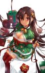  1girl absurdres arm_support bangs bell bell_choker blush bow breasts brown_hair candy candy_cane capelet chilunchilun choker christmas christmas_ornaments cleavage crossed_ankles detached_sleeves dress floating_hair food from_above fur-trimmed_capelet fur-trimmed_dress fur-trimmed_sleeves fur_trim gift girls_frontline green_capelet green_nails hair_ornament highres holding holding_ribbon large_breasts layered_dress long_hair long_sleeves looking_at_viewer multicolored multicolored_clothes multicolored_dress nail_polish pinching red_legwear red_nails ribbon ribbon_choker short_dress sitting smile solo star star_hair_ornament strapless strapless_dress thigh-highs thighs type_64_(girls_frontline) very_long_hair violet_eyes zettai_ryouiki 
