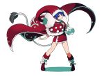 1girl bare_legs blue_eyes blue_hair capelet doremy_sweet full_body hat looking_at_viewer miniskirt pom_pom_(clothes) red_footwear red_skirt sack santa_hat shishi_osamu simple_background skirt smile solo standing tail tapir_tail touhou white_background 