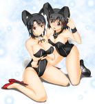  2girls animal_ears bare_legs beret black_gloves black_hair black_legwear black_leotard blush bow bowtie breasts brown_eyes bunny_girl bunny_tail bunnysuit cleavage detached_collar fake_animal_ears gloves haguro_(kantai_collection) hair_ornament hat high_heels kantai_collection keito_(keito-ya) large_breasts leotard multiple_girls open_mouth rabbit_ears red_eyes shoes short_hair strapless tail takao_(kantai_collection) wrist_cuffs 