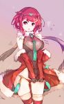  1girl artist_request blush breasts christmas fingerless_gloves gloves highres pyra_(xenoblade) jewelry large_breasts navel open_mouth panties red_eyes redhead short_hair simple_background solo tiara underwear xenoblade xenoblade_2 