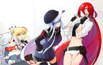  4girls beret blonde_hair blue_eyes fingerless_gloves girls_frontline gloves green_eyes hands_up hat hk416_(girls_frontline) long_hair makarov_(girls_frontline) menpo multiple_girls red_eyes redhead shaded_face short_hair short_shorts short_twintails shorts silver_hair skirt t-5000_(girls_frontline) thigh-highs twintails very_long_hair welrod_mk2_(girls_frontline) 