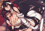  2girls albedo bare_shoulders black_hair breasts cleavage gloves horns huge_breasts long_hair looking_at_viewer multiple_girls overlord_(maruyama) red_eyes small_breasts tongue tongue_out wings xration yellow_eyes 