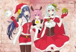  3girls angry artist_request bare_shoulders blue_hair christmas female_my_unit_(fire_emblem_if) fire_emblem fire_emblem:_kakusei fire_emblem_heroes fire_emblem_if hair_between_eyes hair_ornament hairband hat long_hair looking_at_viewer lucina multiple_girls my_unit_(fire_emblem_if) pink_hair red_eyes santa_costume santa_hat silver_hair soleil_(fire_emblem_if) white_hair 